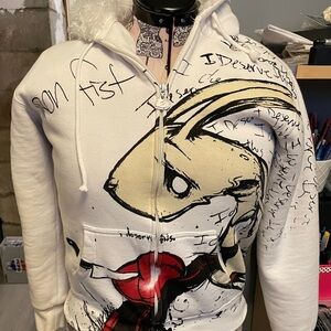 Iron Fist White and Black Graphic Zip-Up Hoodie